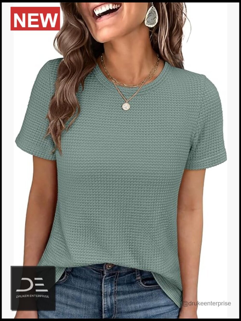 Waffle Knit Tops Crew Neck Short Sleeve Casual Trendy Shirts Basic Tee Blouses
